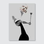 A digital artwork depicting a stylized, futuristic female figure with a neutral gray and white color palette, holding a pose with a cyborg-like appearance, potentially representing the animatronic named Francesca.