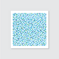 A vibrant abstract artwork consisting of small blocks of blue tones arranged in a square pattern.