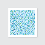 A vibrant abstract artwork consisting of small blocks of blue tones arranged in a square pattern.