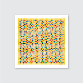 Framed artwork with a colorful geometric pattern on a gray background