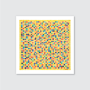 Framed artwork with a colorful geometric pattern on a gray background