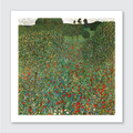 A vibrant art print featuring a field of sunflowers and greenery in a style reminiscent of Gustav Klimt's work.