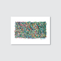 An abstract artwork print featuring a dense, multicoloured pattern with a variety of colours including green, blue, and red, creating a vibrant visual effect.