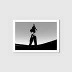 A black and white image of a digital fashion model striking a pose against a minimalist background, representing the Index_M1 art print.