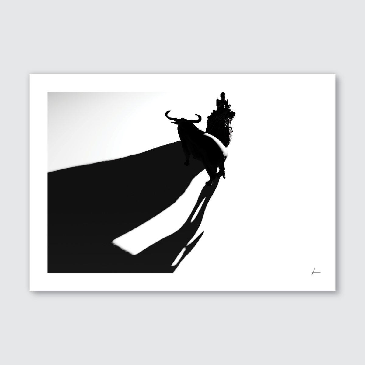 A black and white image of a person in a silhouette style with a filipino terno, standing on a boat with the sea and sky in the background.