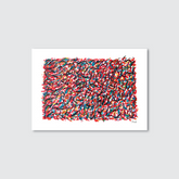 Abstract artwork with colourful brush strokes on a white background.