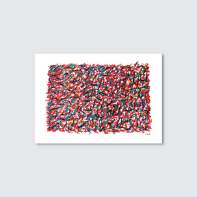Abstract artwork with colourful brush strokes on a white background.