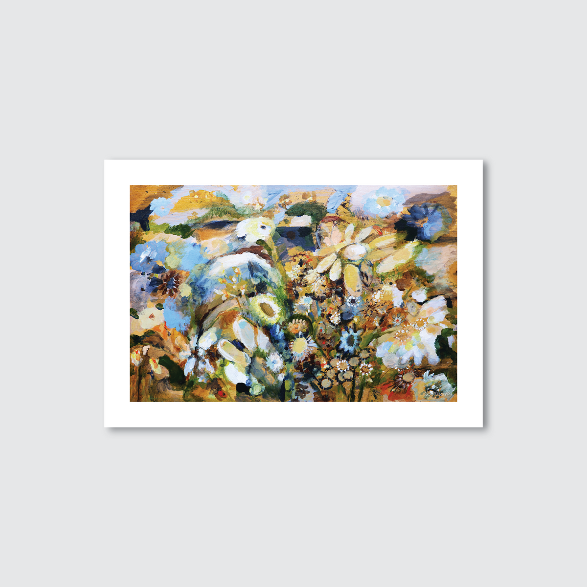 Hand-painted acrylic abstract art print featuring a variety of colors and floral patterns.