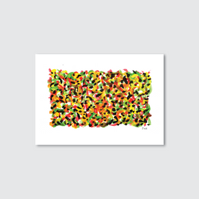 An abstract multicoloured artwork made up of various geometric shapes on a white background, signed with the artist's name 'Paul' at the bottom right.