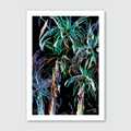 Hand-drawn artwork of Tā Kāuka trees, featuring soft pastel colors against a black background, creating a vibrant abstract art piece.